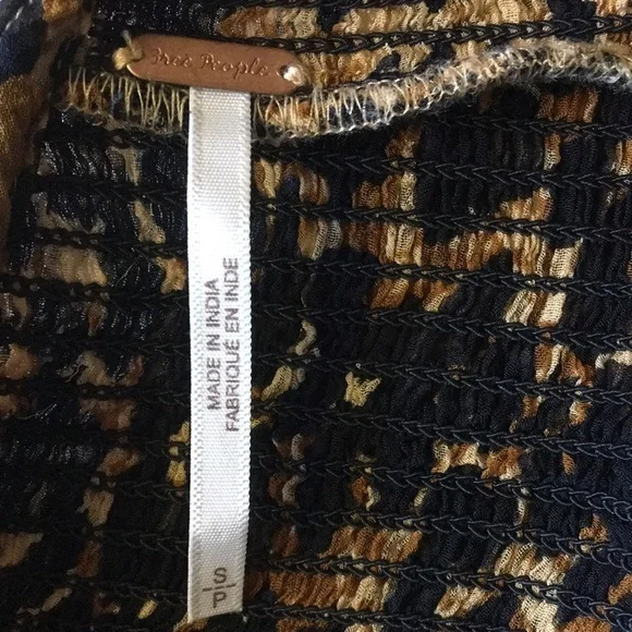 Free People | Brown Leopard Print Roma Blouse Cropped Sheer Crinkle S - Picture 5 of 7